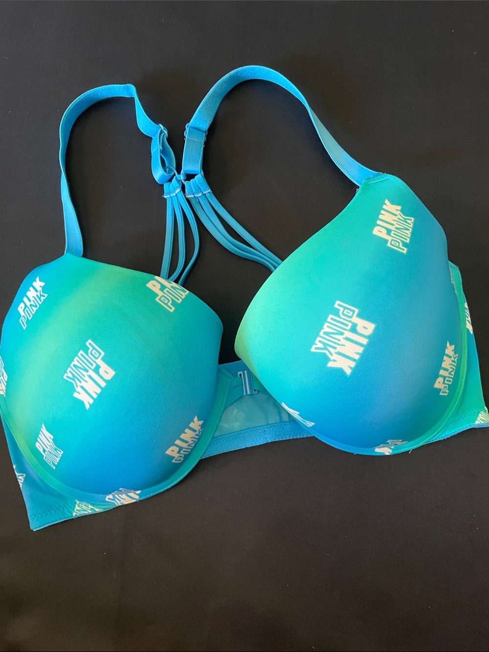 PINK Victoria's Secret Wear Everywhere Push Up Teal Gradient Bra Woman Size 36DD